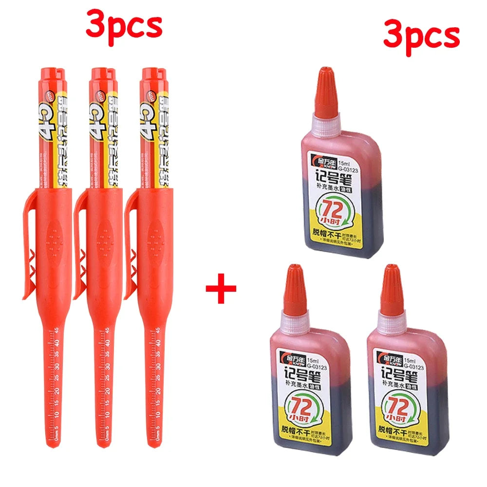 1-6Pcs 45mm Waterproof Long Head Nib Deep Hole Markers Pen Tile Carpenter Pen Multi-purpose for Woodworking Black/Blue/Red Ink