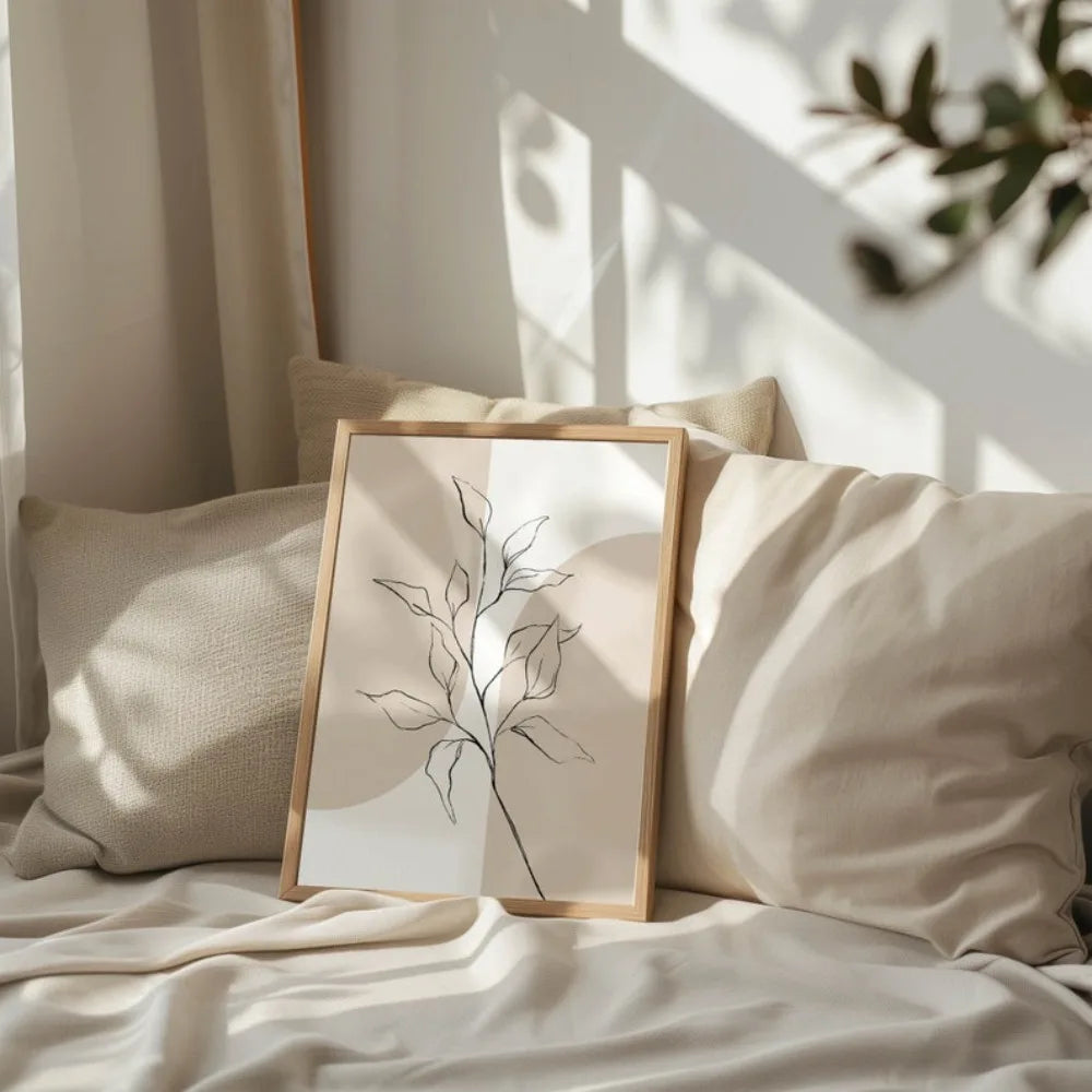 Frameless Neutral Wall Prints for Modern Minimalist Home Decor,Bohemian Plant Posters,Japanese Beige Living Room Bedroom Decor