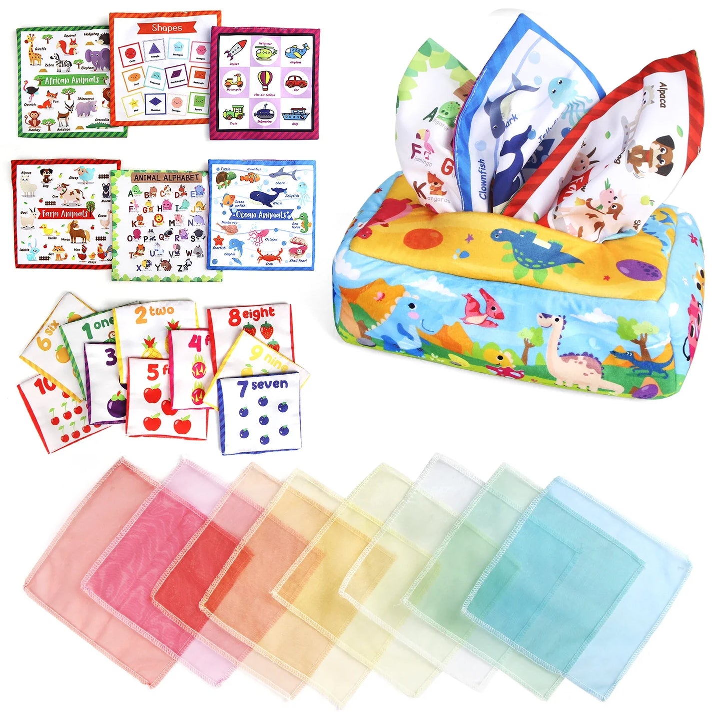Baby Tissue Box Colorful Soft Sensory Toy For 0-18M Toddler Finger Exercise Pumping Silk Scarf Gifts Educational Montessori Toys