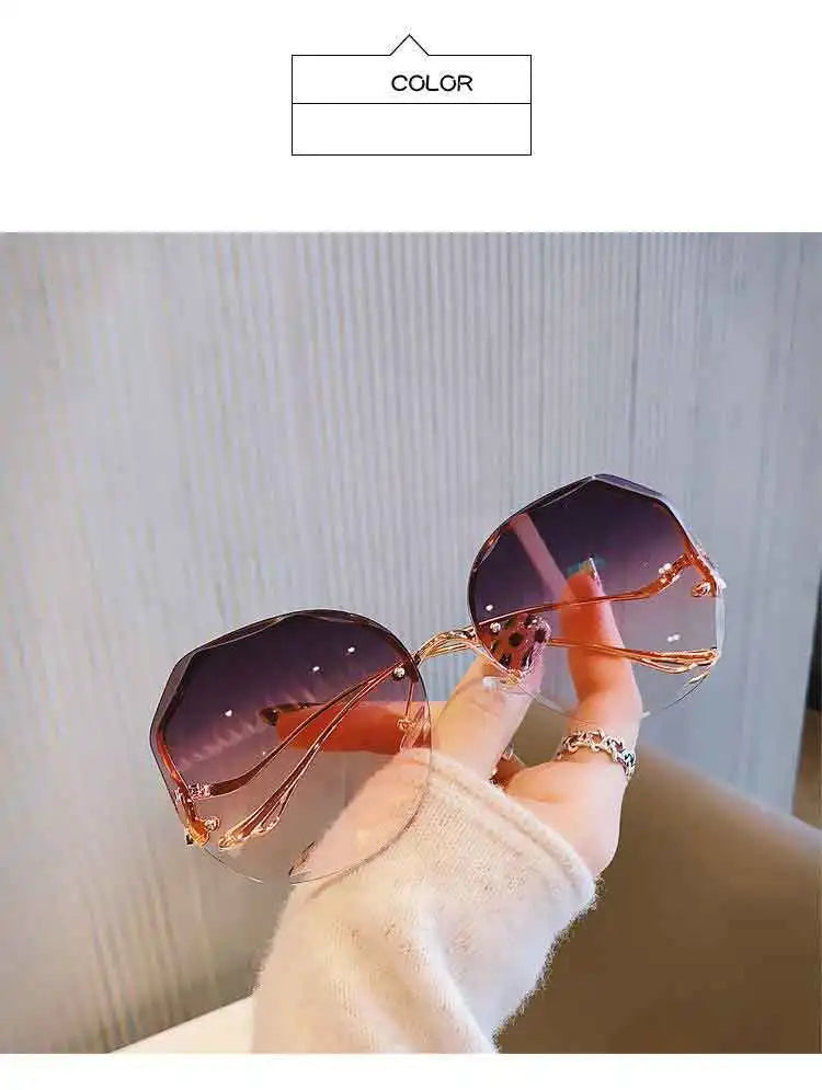 Trendy fashionable polygonal frameless cut edge sunglasses women's metal curved legs retro street photo sunglasses