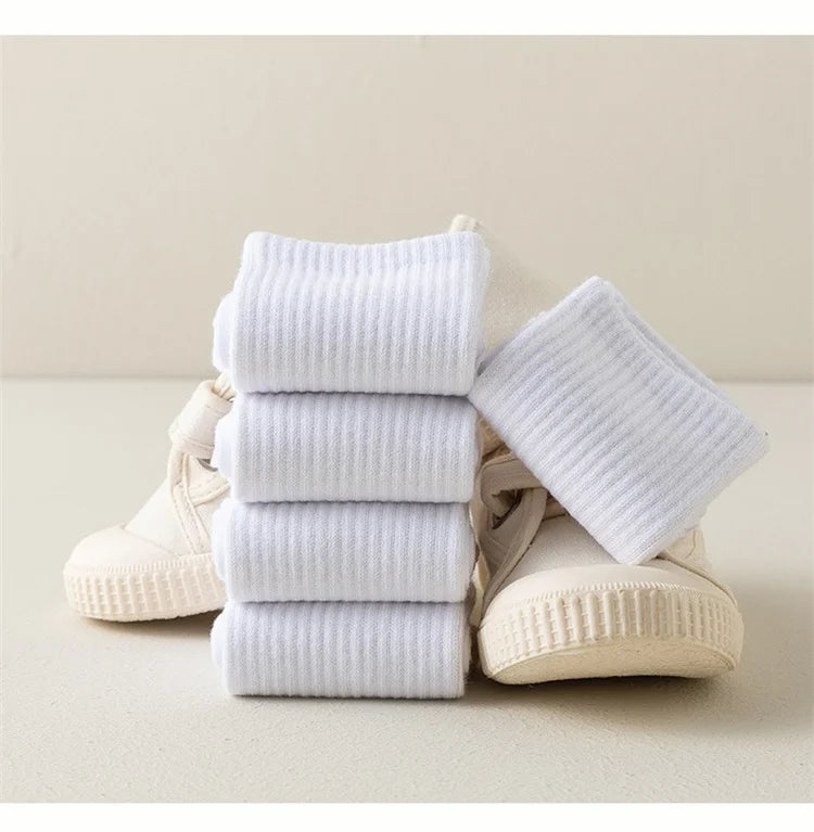 5Pairs/Set 3-13Years Baby Girls Boys Casual Sports Socks Soild Soft Cotton Four Season School Socks Black White Gray Kids Socks