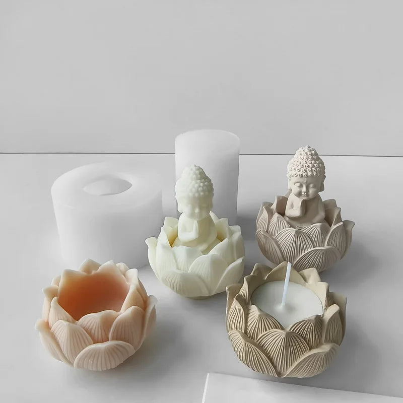 Creative Lotus Flower Buddha 3D Silicone Candle Soap Mold Home Decoration DIY Aromatherapy Gifts moldes de silicona silicone
