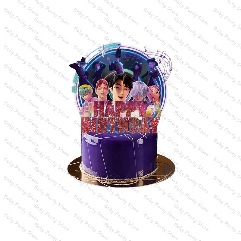 Demon Hunters Paper Cupcakes Topper Decor Birthday Cake Topper Set K-pop Anime Movie Demon Hunters Girls Party Cake Decora