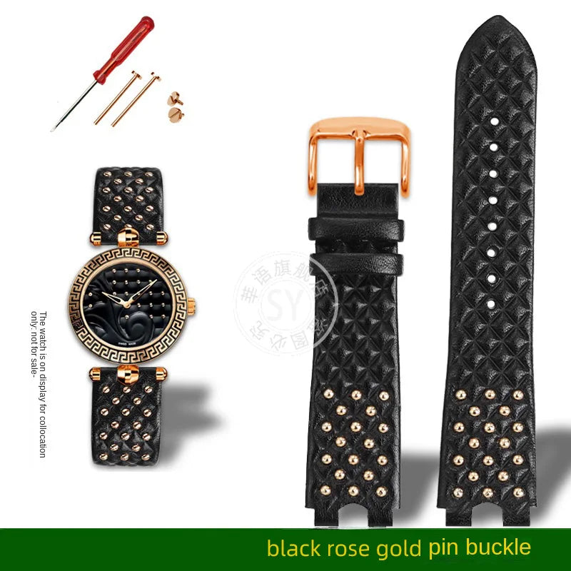Shenyu Watchband with u-shaped interface For VERSACE Vanitas micro Leather strap Replace watch bracelet female Watch Accessories