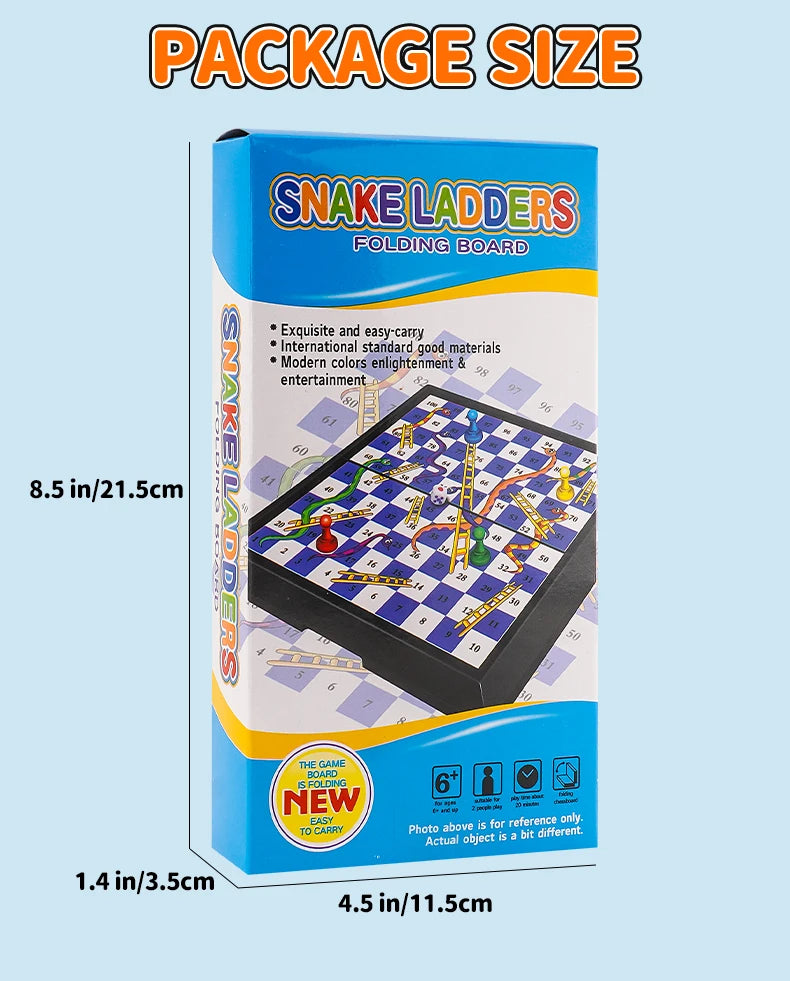 International Snakes and Ladders Parent-Child Board Game Toy - Magnetic-Free Foldable Board with Storage for Game Pieces