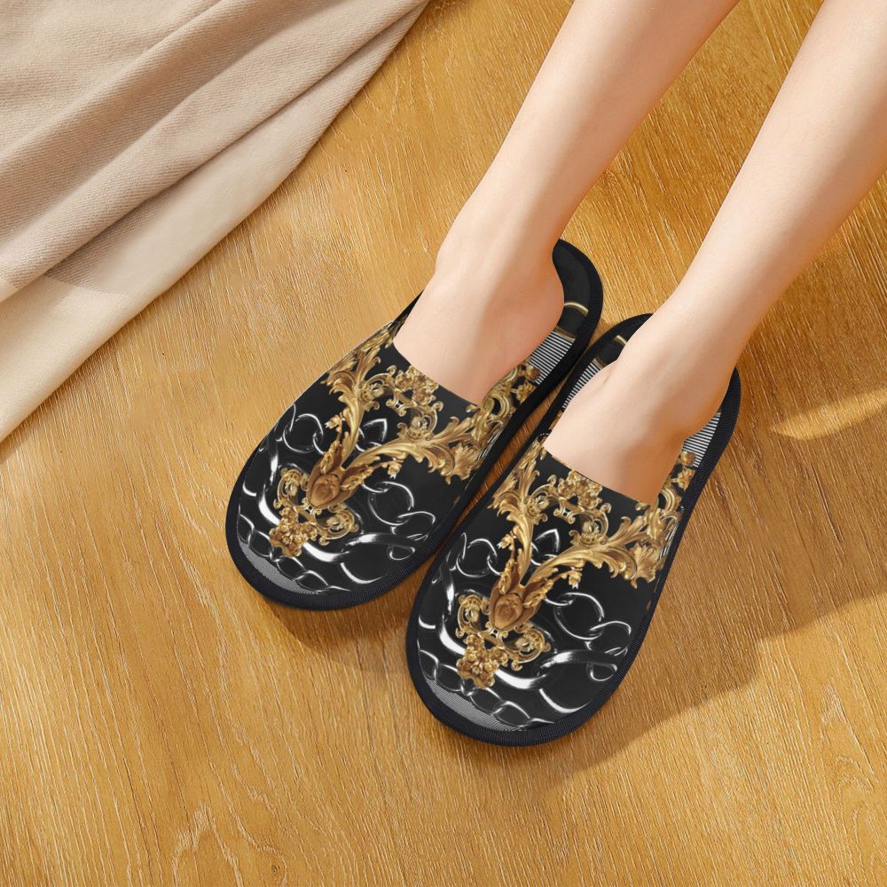 Custom Vintage Baroque Prints Greek Ornament Golden Meander Meandros Soft Scuff Memory Foam Slippers Women Hotel House Shoes