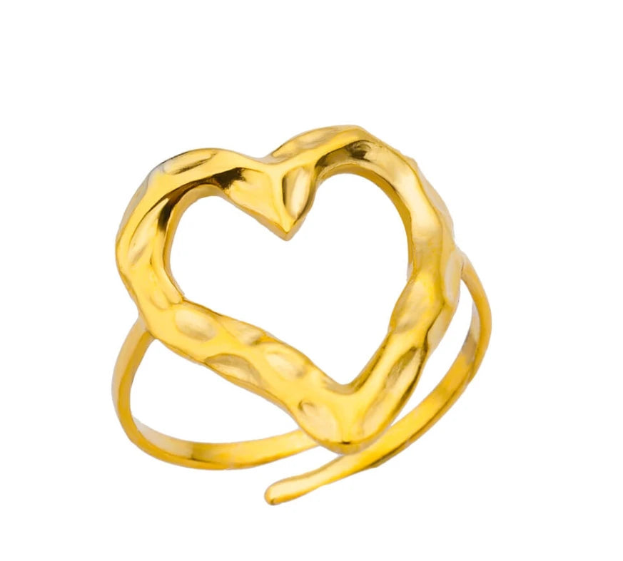 Cute Heart Rings For Women Stainless Steel Gold Color Spiral Twist Finger Ring Aesthetic Wedding Jewelry Anniversary Gift