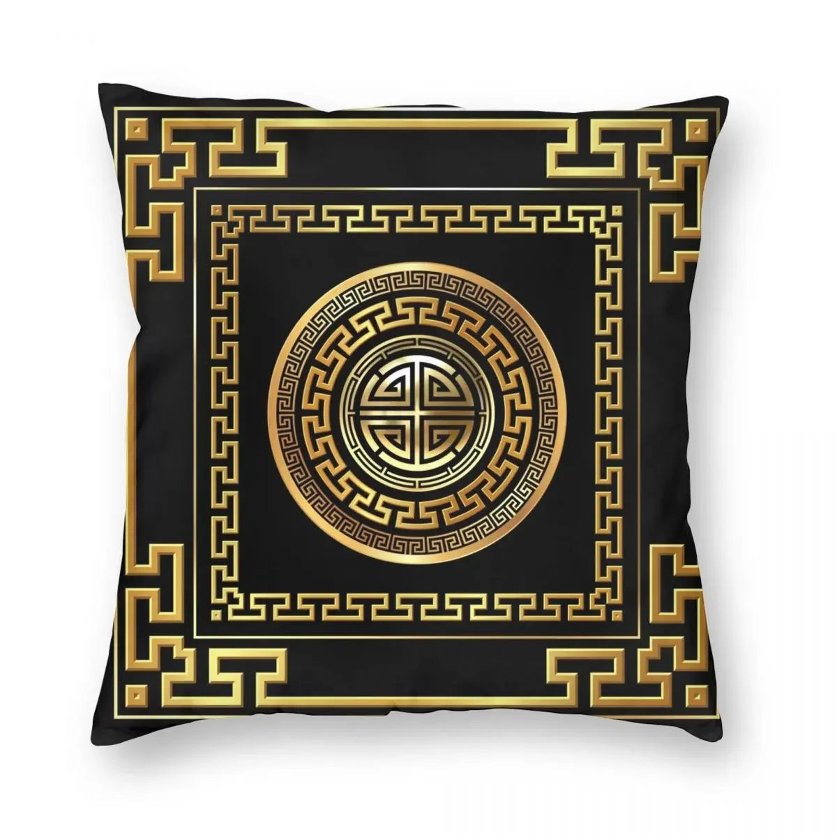 Greek Key Meander Black Gold Large Pillowcase Soft Cushion Cover Decoration Throw Pillow Case Cover Home Square 45X45cm