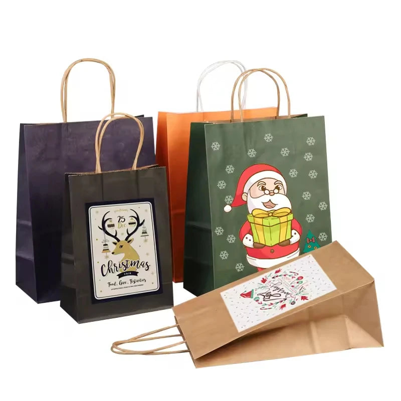 Wholesale Blank Kraft Paper Gift bags Custom Printed Recyclable Kraft Paper Shopping Bag Cosmetic Wedding Candy Grocery Bag