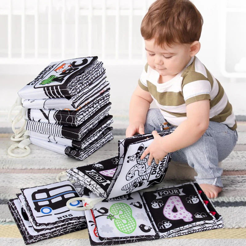Soft Baby Clothes Book Sensory Toy Black and White High Contrast Visual Stimulation Book Toddler Early Learning Educational Book