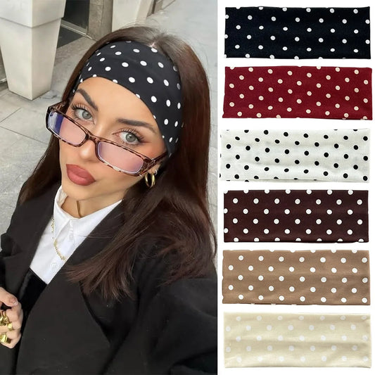 Y2K Retro Boho Breeze Wind Dot Stretch Women's Hairbands Korean Ins Fashion Wide Headbands Yoga Sports Dating Hair Accessories