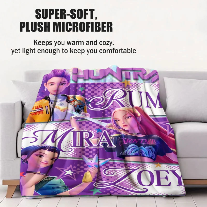 K Pop Demon Hunters Huntrix Blanket Hot Anime Flannel Throw Anime Fan Gift for Travel Camping Sofa Bed Cover Living Room Decor