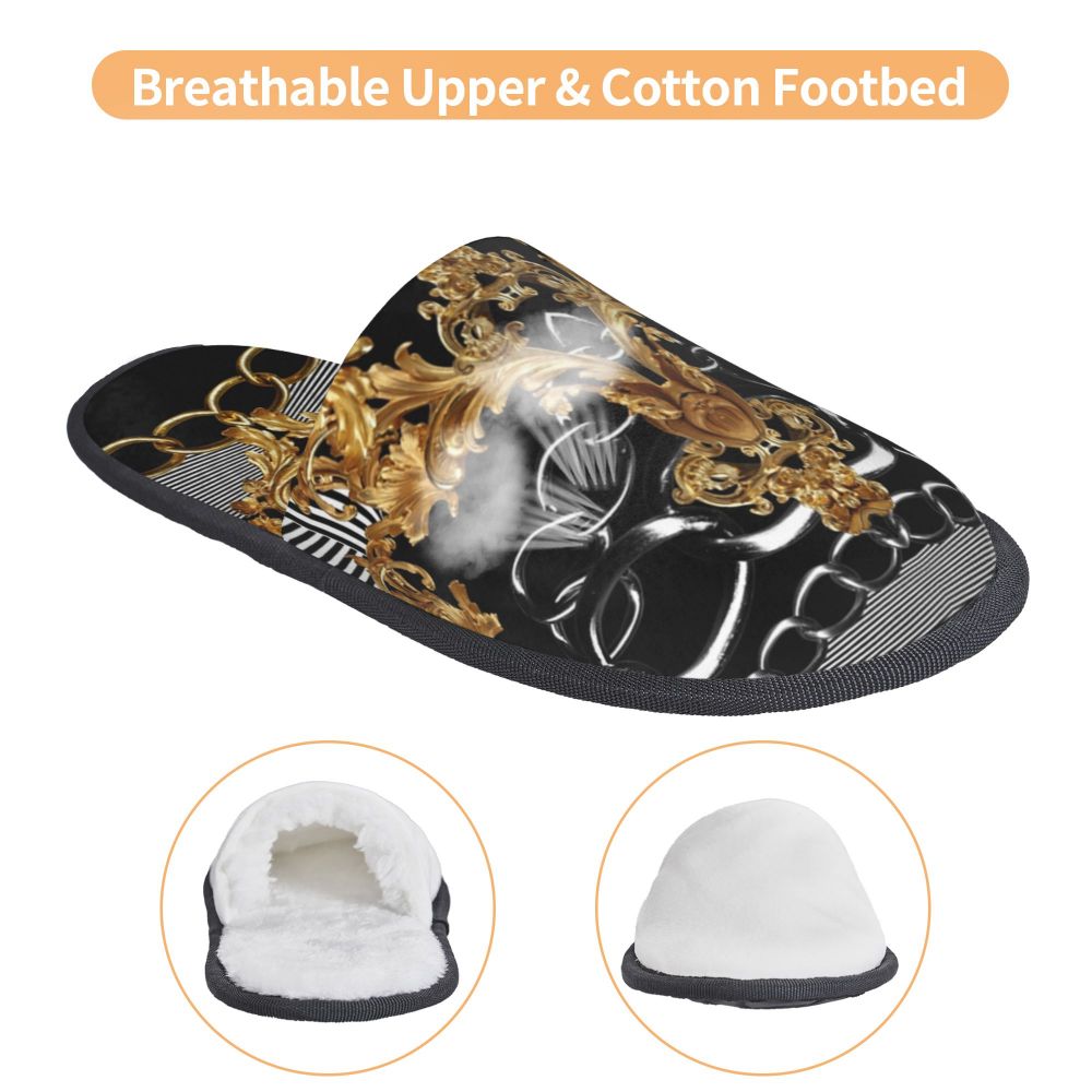 Custom Vintage Baroque Prints Greek Ornament Golden Meander Meandros Soft Scuff Memory Foam Slippers Women Hotel House Shoes