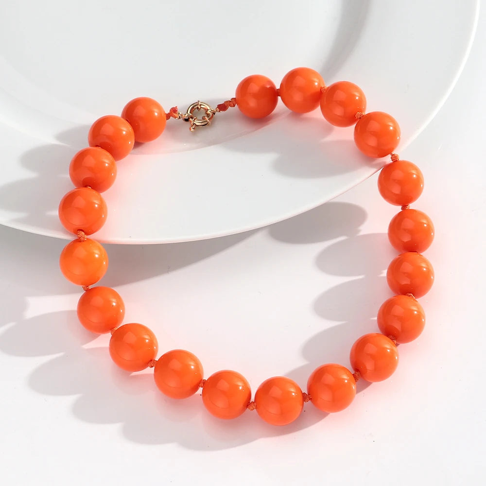 New Retro Colorful Acrylic Big Round Beads Choker Boho Trendy Handmade Knot Rope Necklaces for Women Man Statement Jewelry Gift