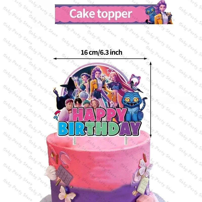 Demon Hunters Paper Cupcakes Topper Decor Birthday Cake Topper Set K-pop Anime Movie Demon Hunters Girls Party Cake Decora