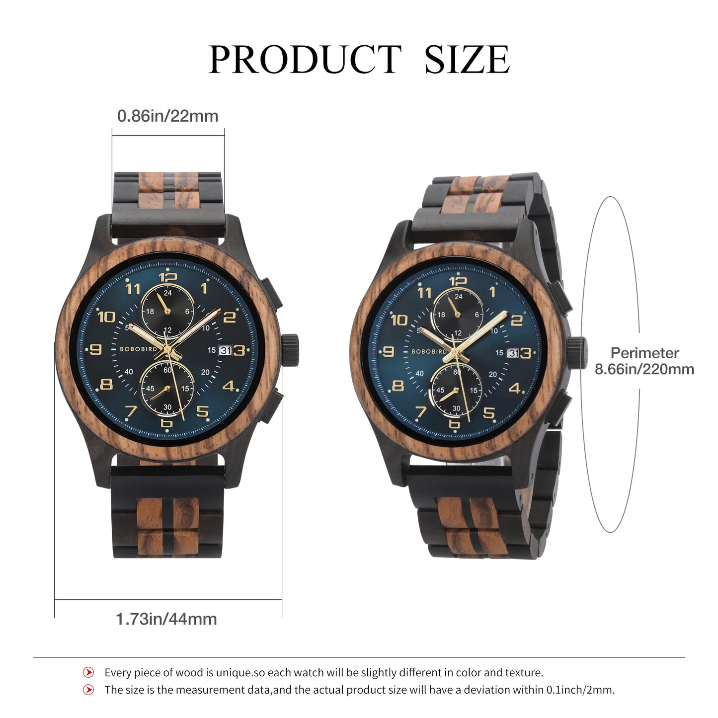 Wooden Watch for Men BOBO BIRD Chronograph Wristwatch with Luminous Hands Wood Watches Anniversary Gift for Him