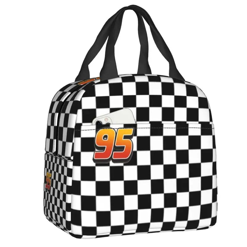 Custom Car 95 Lightning Mcqueen Insulated Lunch Bag for Women Resuable Racing Car Thermal Cooler Bento Box Office Picnic Travel