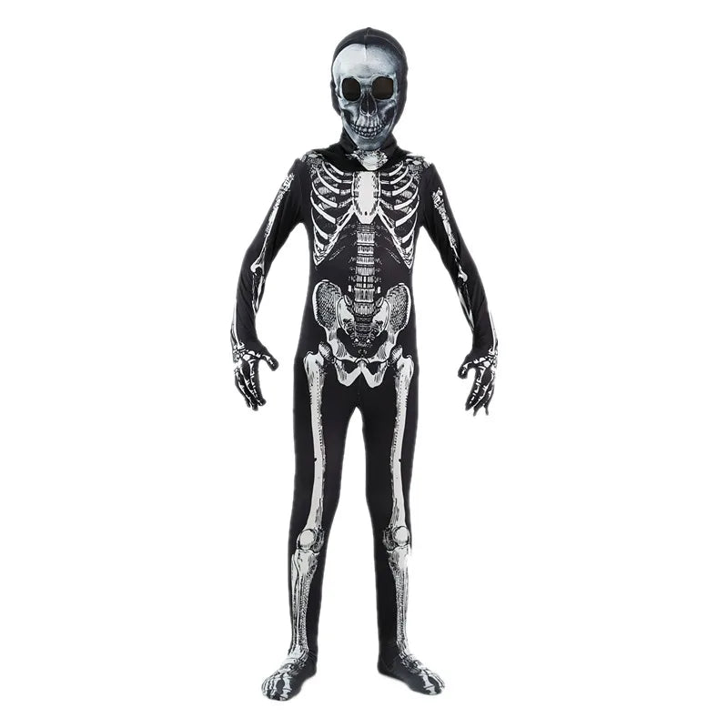 Adult Skeleton Jumpsuit Halloween Costume with Scary Mask Full Body Spooky Outfit for Cosplay Party Men's and Women Mardi Gras