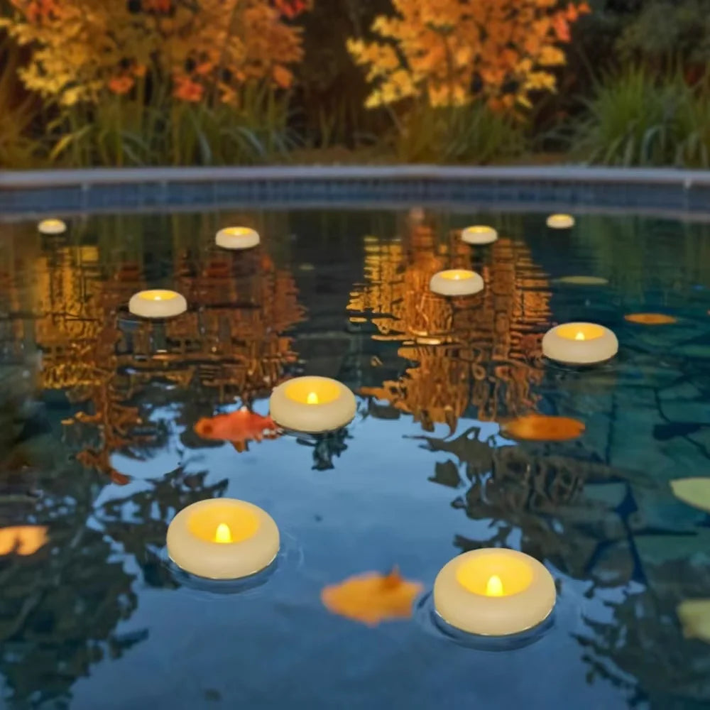 Waterproof Swimming Pool Candle Smokeless Floating Tealights Candle Realistic Flickering party candles For Party Wedding Praying