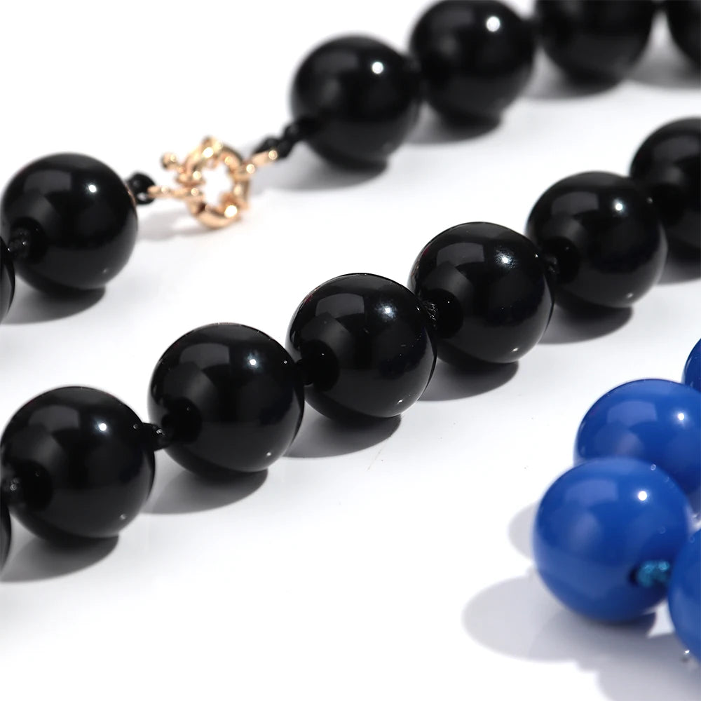New Retro Colorful Acrylic Big Round Beads Choker Boho Trendy Handmade Knot Rope Necklaces for Women Man Statement Jewelry Gift