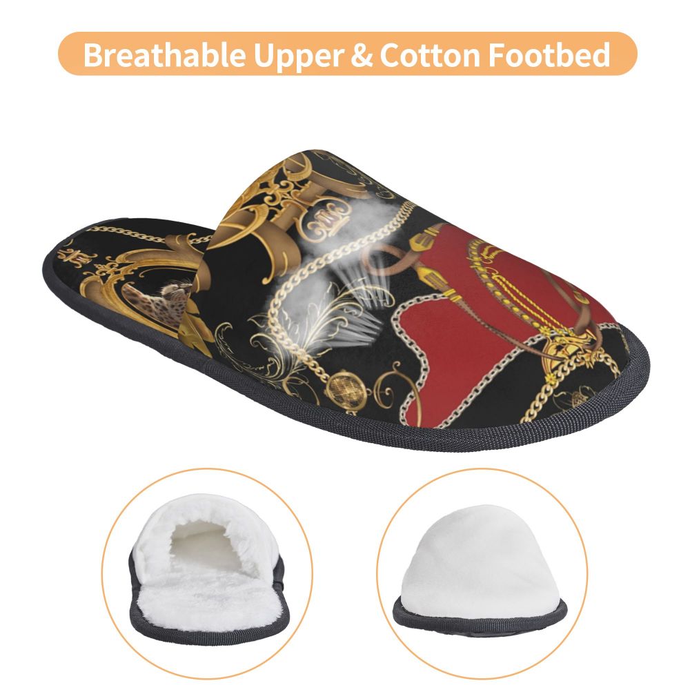 Custom Vintage Baroque Prints Greek Ornament Golden Meander Meandros Soft Scuff Memory Foam Slippers Women Hotel House Shoes