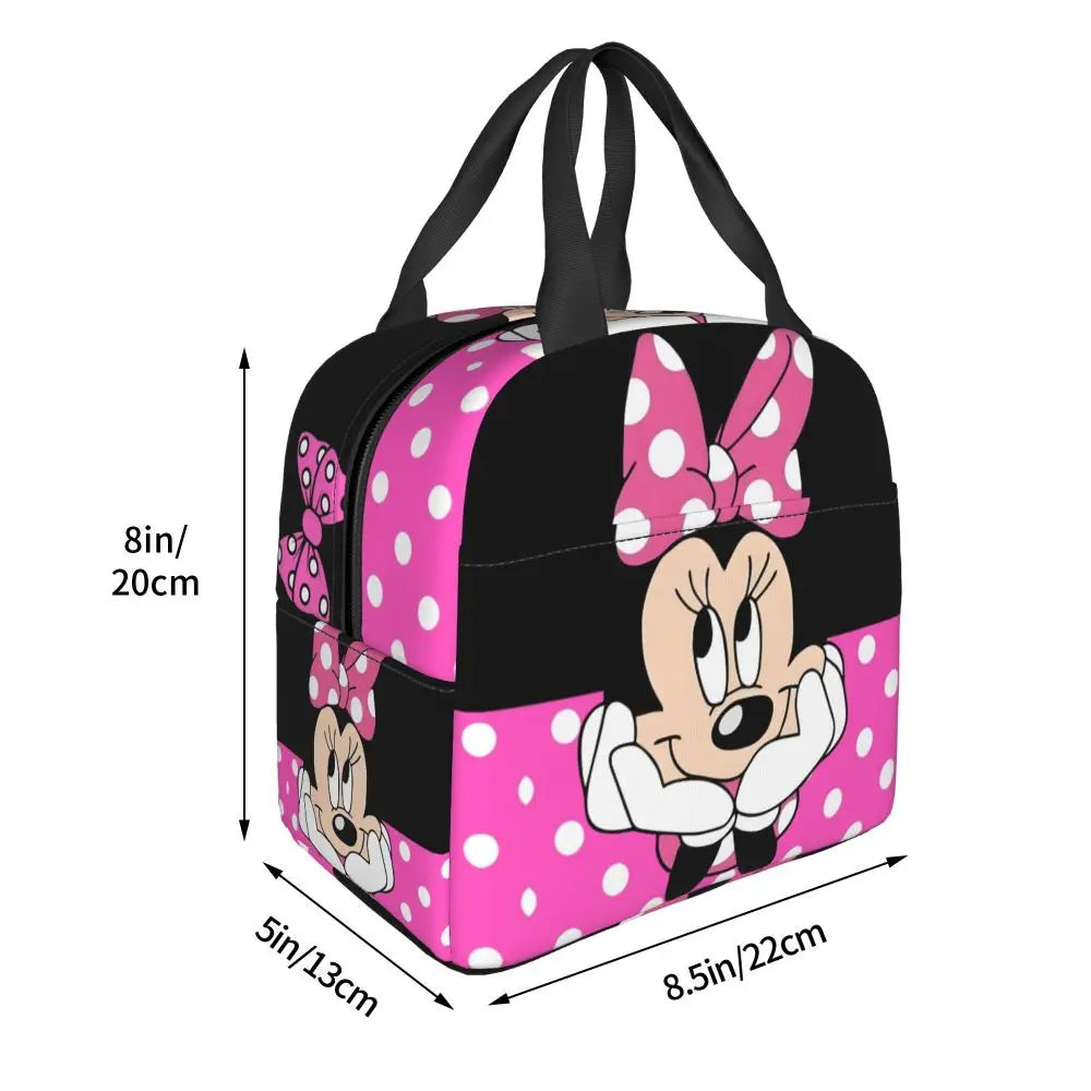 Custom Mickey Pink Minnie Mouse Lunch Bag Women Creative Design Cooler Warm Insulated Lunch Box for Kids School