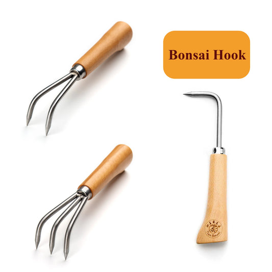 Bonsai tools hook 23 cm (9") wooden handle alloy steel hook robust very firm and durable made by Tian Bonsai