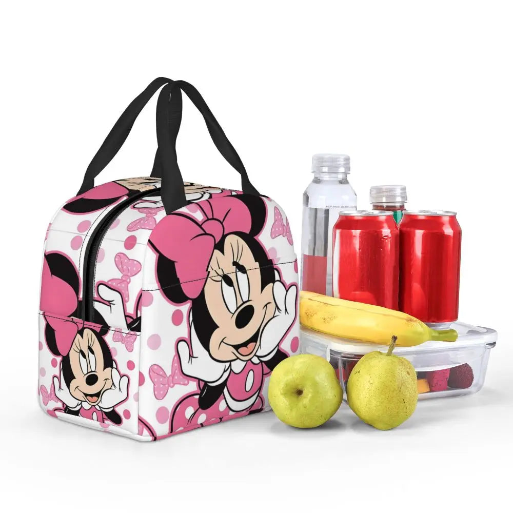 Custom Mickey Pink Minnie Mouse Lunch Bag Women Creative Design Cooler Warm Insulated Lunch Box for Kids School