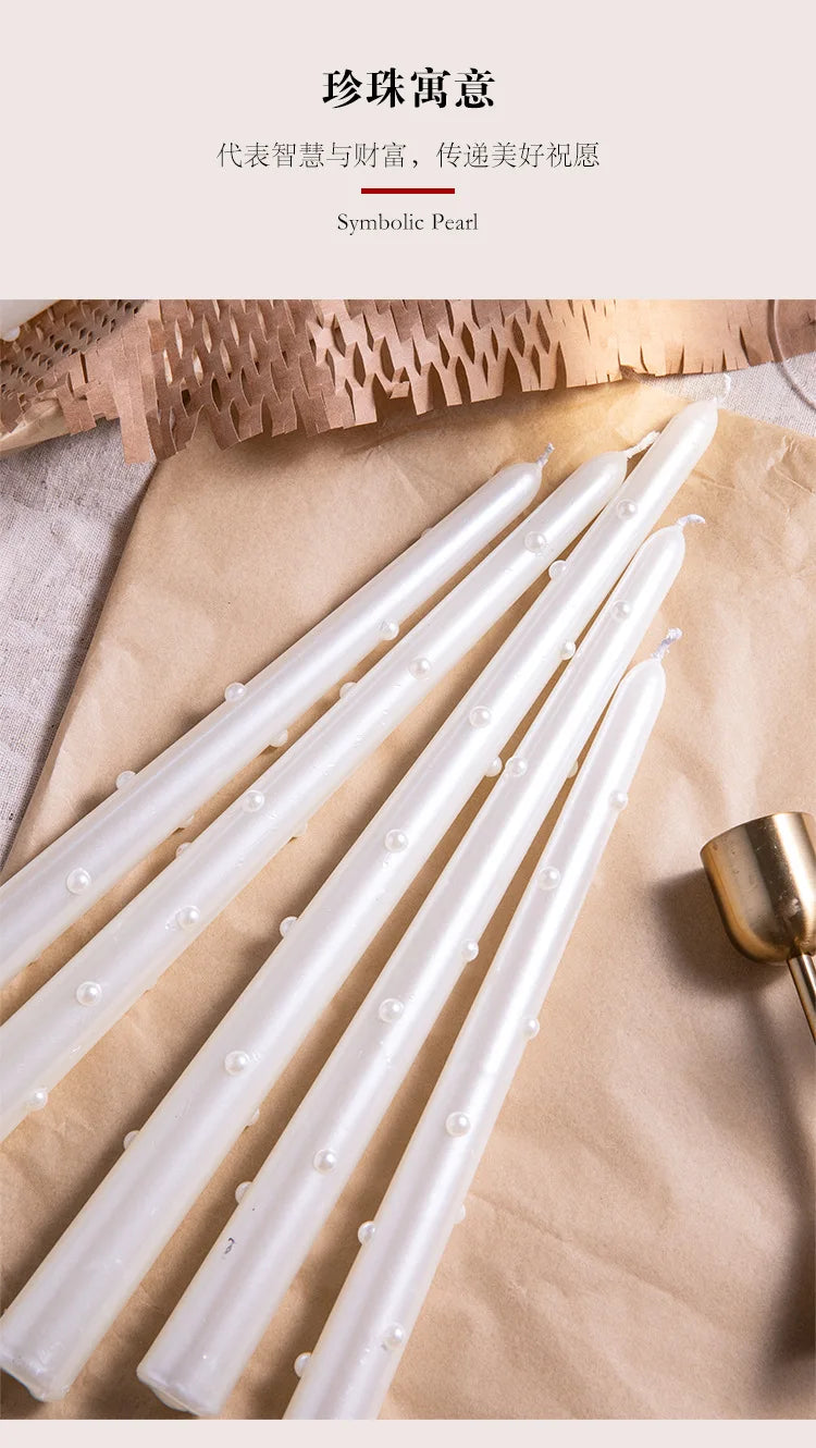 Long Decorative Candles White Pearl Taper Candles Gifts Guests for Wedding Luxury Home Decoration