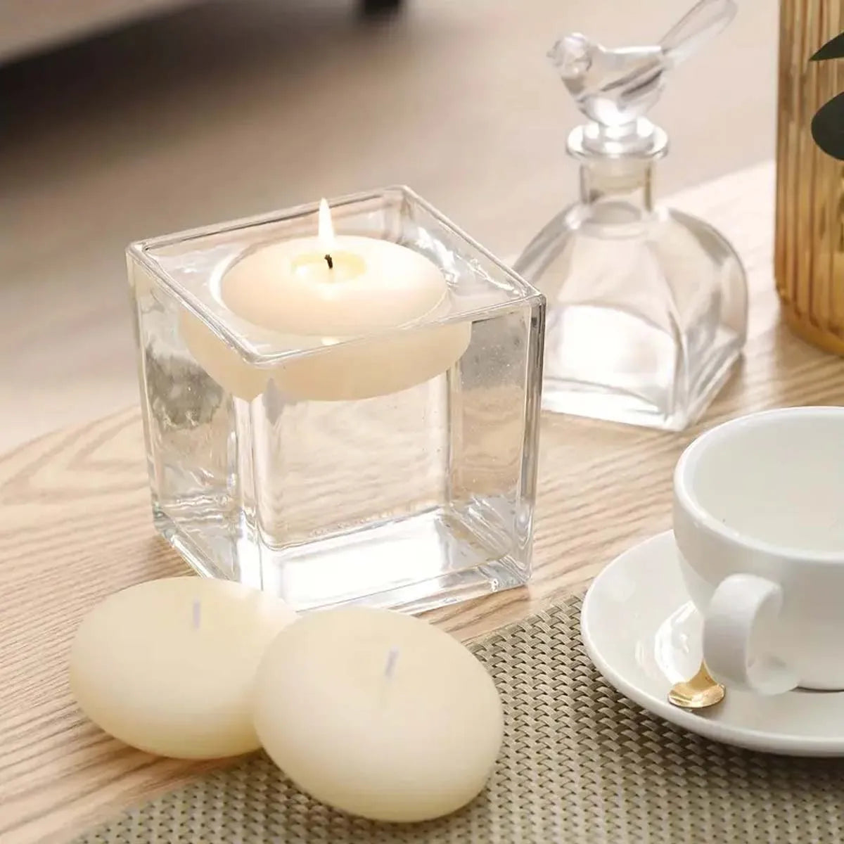 20pcs Ivory Floating Candles, Unscented Dripless, For Weddings, Christmas, Birthday Party, Cylinder Vases, And Home Decorations