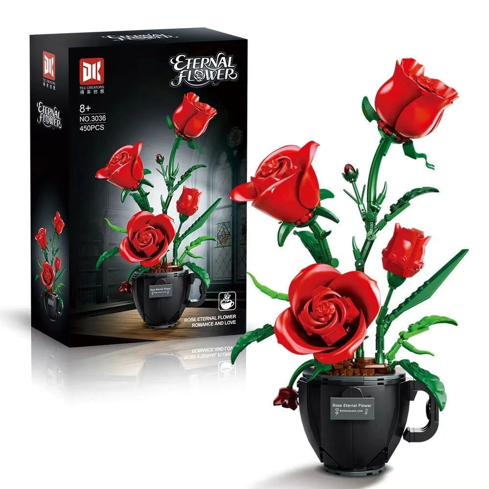 Creative Daisy Tulip Rose Potted Plant Bouquet Ornaments Educational Assembling Building Block Toy Gift Flower Home Decoration