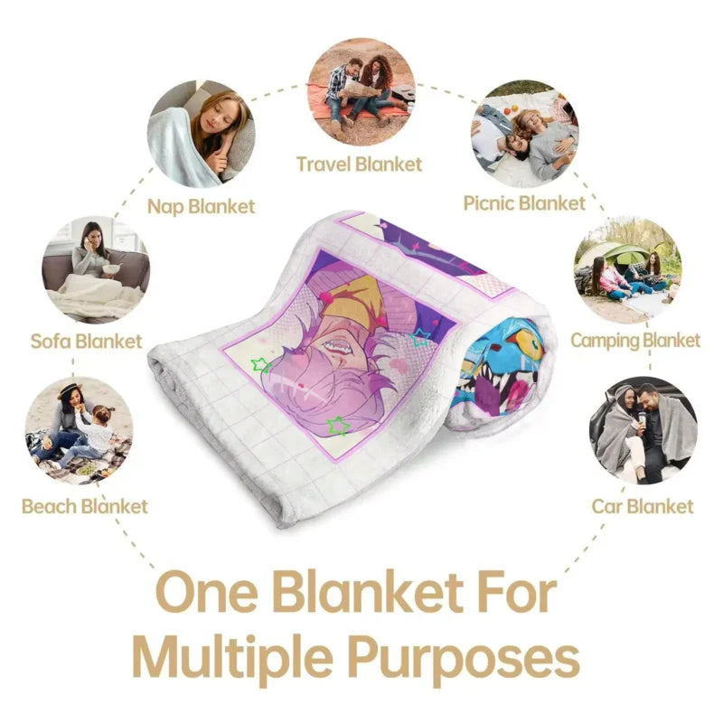 K POP D-Demon H-Hunters Collage Blanket Hot Anime Soft Warm Flannel Throw Sofa Bed Cover Travel Camping Kids Girls Fans Gift