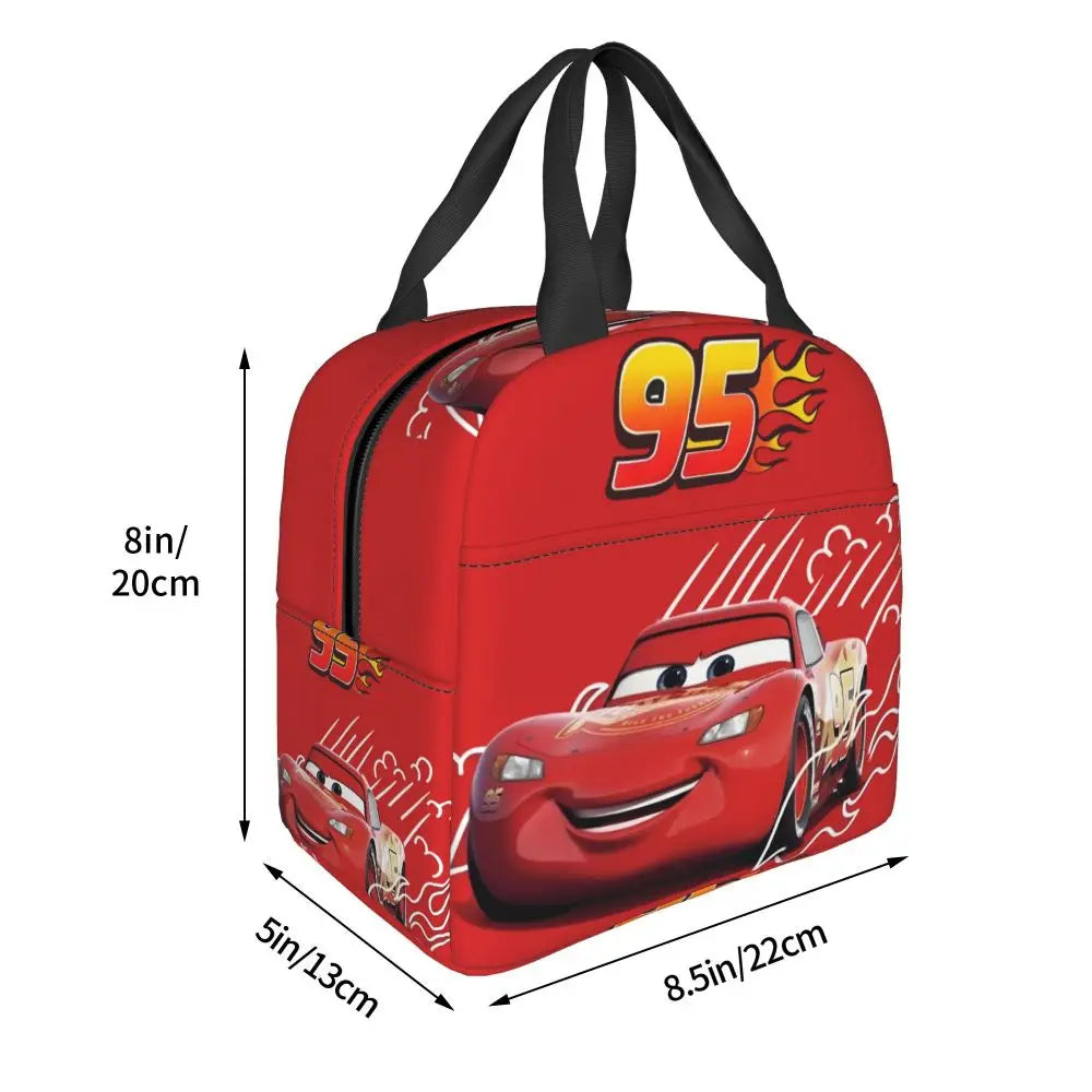 Custom Car 95 Lightning Mcqueen Insulated Lunch Bag for Women Resuable Racing Car Thermal Cooler Bento Box Office Picnic Travel