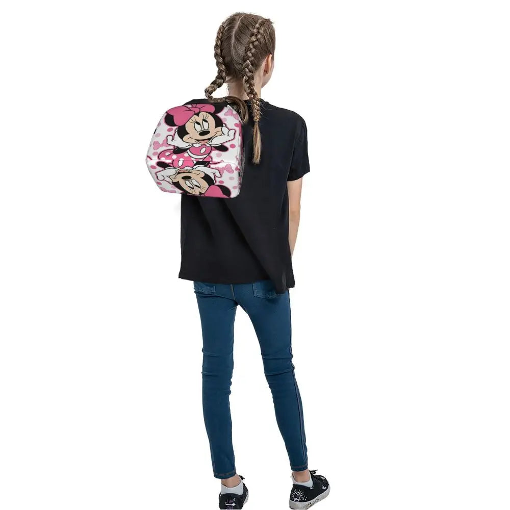 Custom Mickey Pink Minnie Mouse Lunch Bag Women Creative Design Cooler Warm Insulated Lunch Box for Kids School