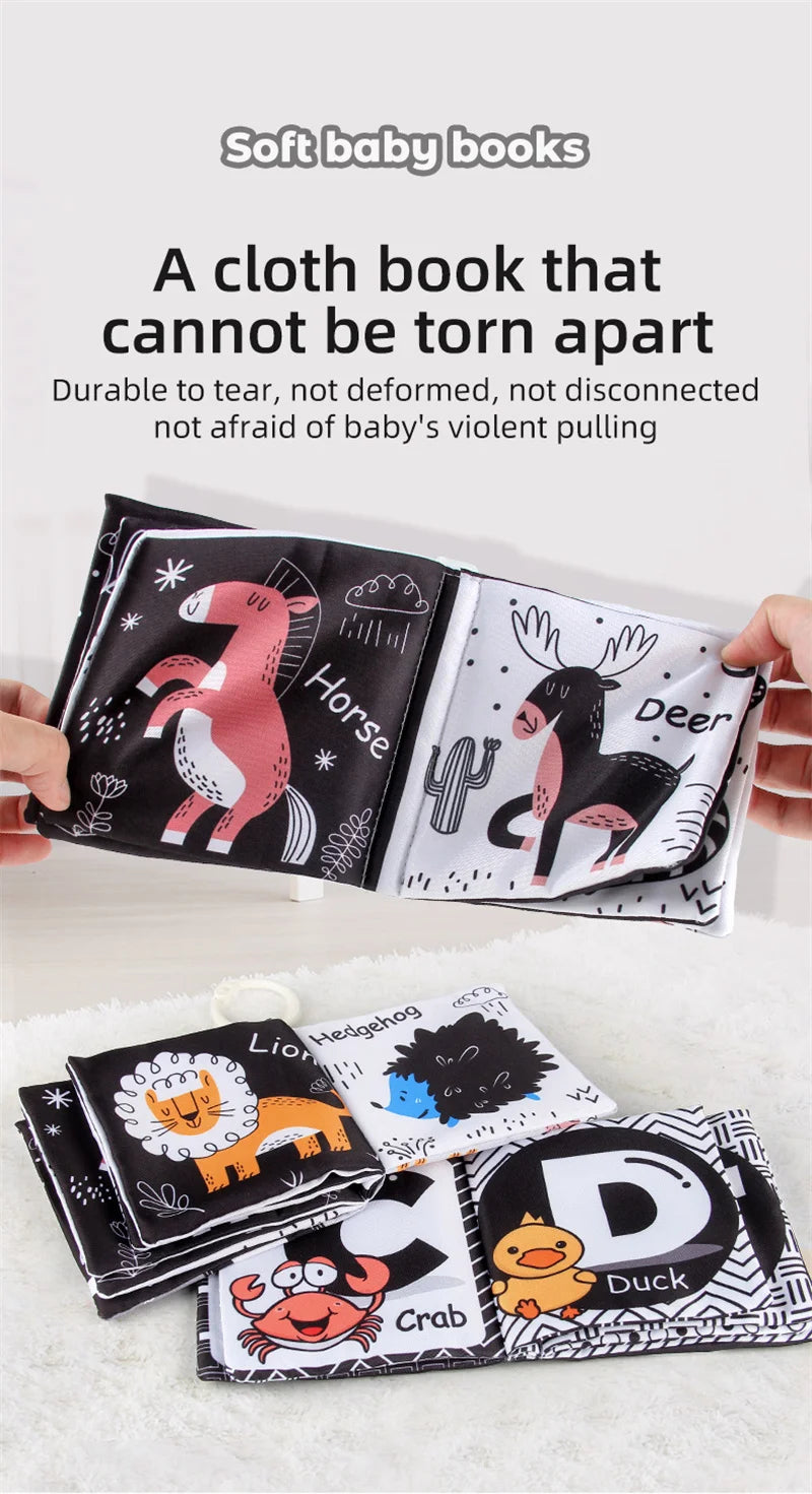 Soft Baby Clothes Book Sensory Toy Black and White High Contrast Visual Stimulation Book Toddler Early Learning Educational Book
