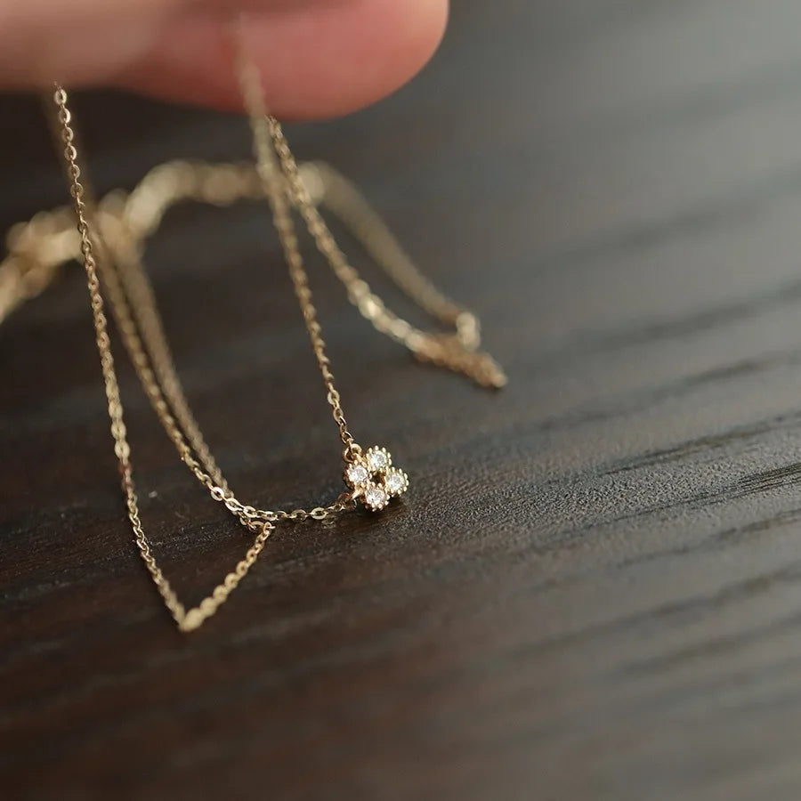 925 Sterling Silver Electroplated 14K Gold Mini Zircon Flower Pendant Necklace for Women Girls Fashion Jewelry Gifts
