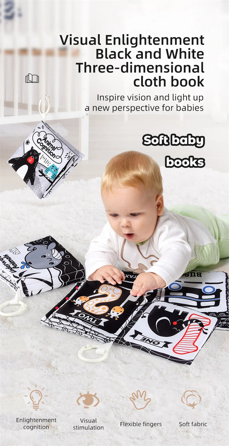 Soft Baby Clothes Book Sensory Toy Black and White High Contrast Visual Stimulation Book Toddler Early Learning Educational Book
