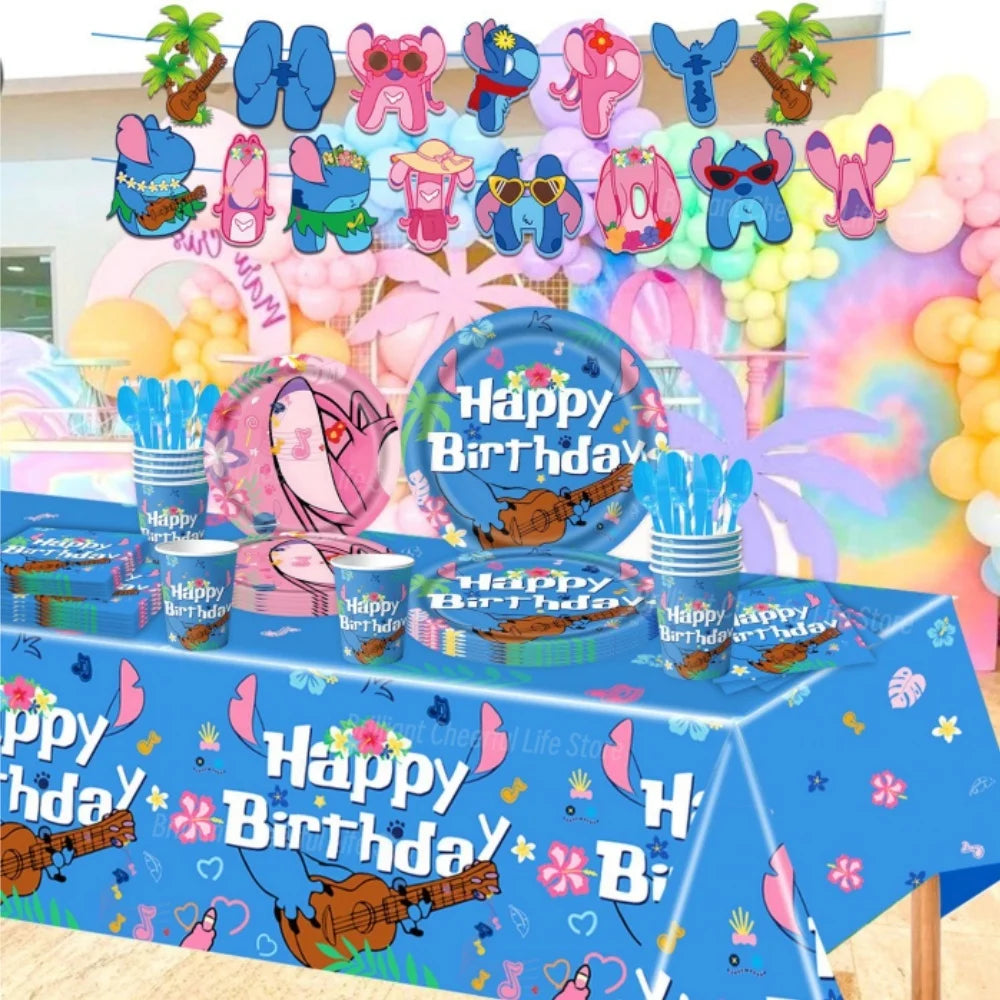 Stitch Birthday Decoration Lilo and Stitch Theme Tablecloth Paper Cup Plate Balloons Baby Shower Supplies Kids Favor