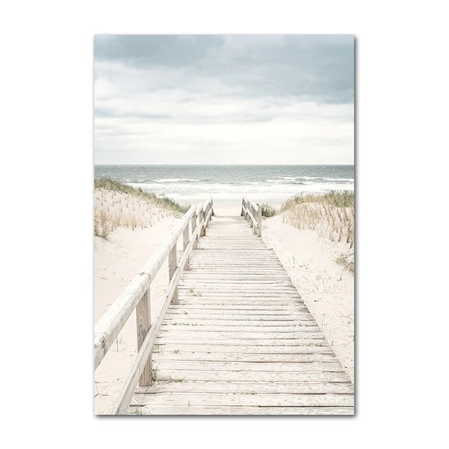 Beach Sea Ocean Canvas Wall Art Poster Bridge Leaves Turtle Seagull Print Painting Vibrant Summer Picture Nordic Home Decoration