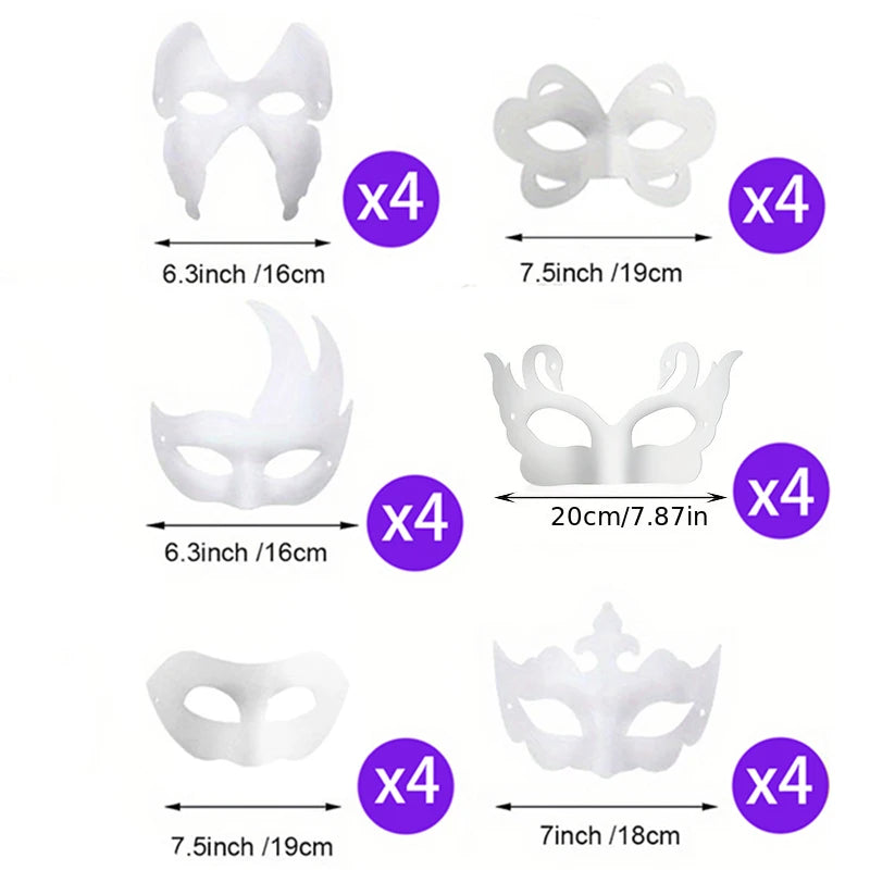 12/20/24 Pcs Halloween Mask DIY Paintable Blank Mask Paper Art Masks DIY Painting Masks For Masquerade Cosplay Party