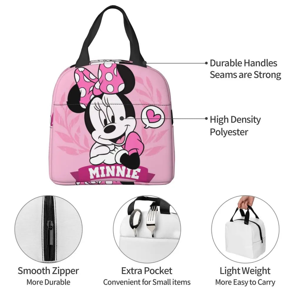 Custom Mickey Pink Minnie Mouse Lunch Bag Women Creative Design Cooler Warm Insulated Lunch Box for Kids School