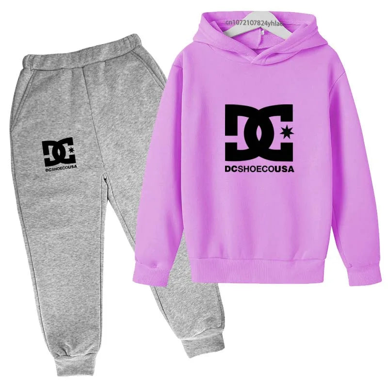 Kids Spring Autumn Casual Simple Print 2pcs Hoodie+Pants Tracksuits Trend Outfits Clothes Sets For 2-13 Years Boys And Girls