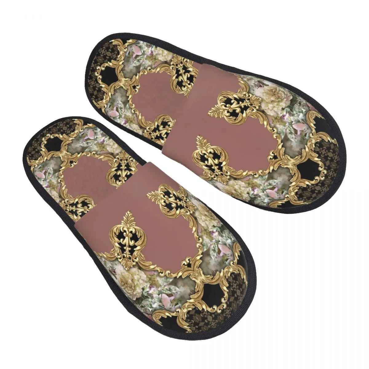 Custom Vintage Baroque Prints Greek Ornament Golden Meander Meandros Soft Scuff Memory Foam Slippers Women Hotel House Shoes