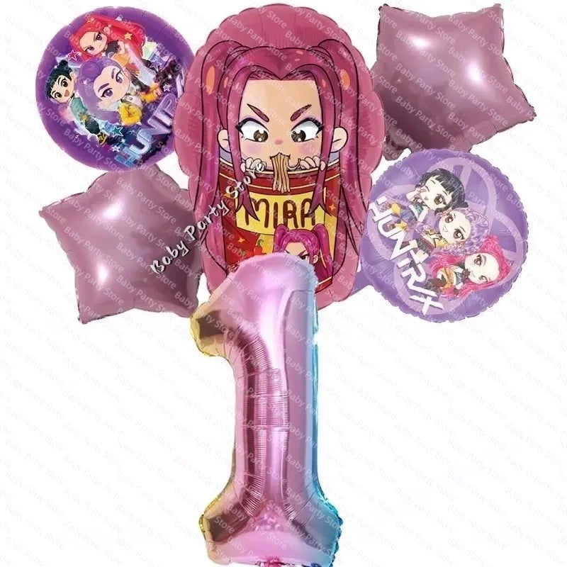 KPop Demon Hunter Theme 18-inch Cartoon Anime Foil Balloon Set for Baby Shower Supplies Kids Birthday Party Decorations Gifts