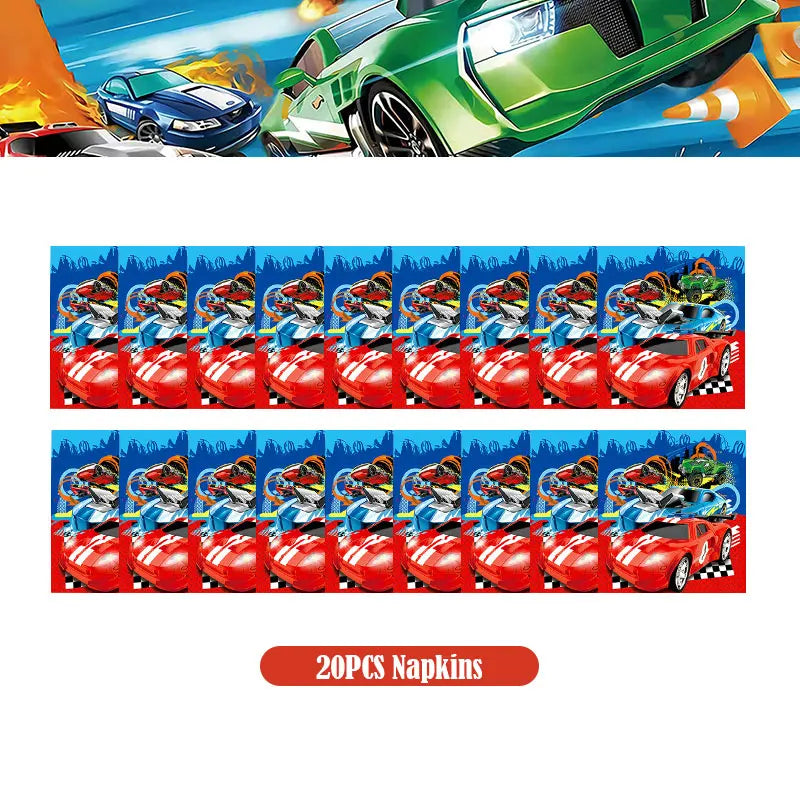 Happy Wheels Birthday Birthday Party Supplies Hot Race Car Theme Tableware Set Cups Plates Balloons Gift Bags for Kids Boys ﻿