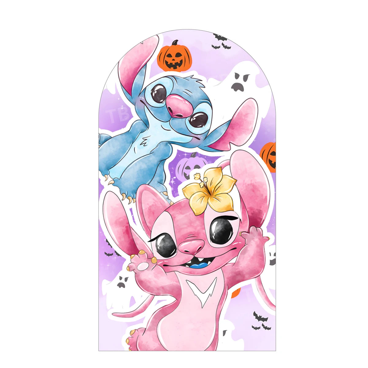 TB Disney Stitch & Angel Arch Backdrop Cover Halloween Theme Baby Shower Kids Birthday Party Decor Photography Background Wall