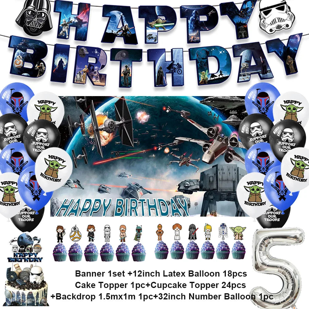 Film Star Wars Theme Birthday Party Decorations Cake Topper Number Balloons Background Yoda Master Robot Backdrop Supplies Gifts