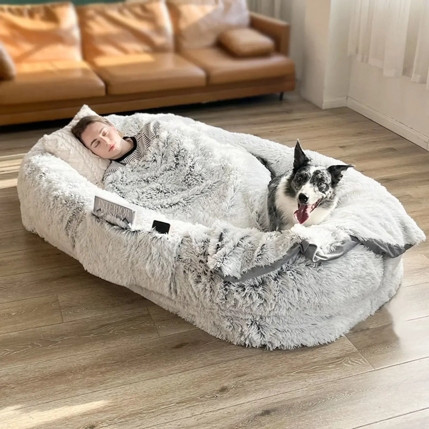 Large pet dog luxury sponge bed for human use, giant pet cat dog bed, shared leisure luxury dog bed for pets and people