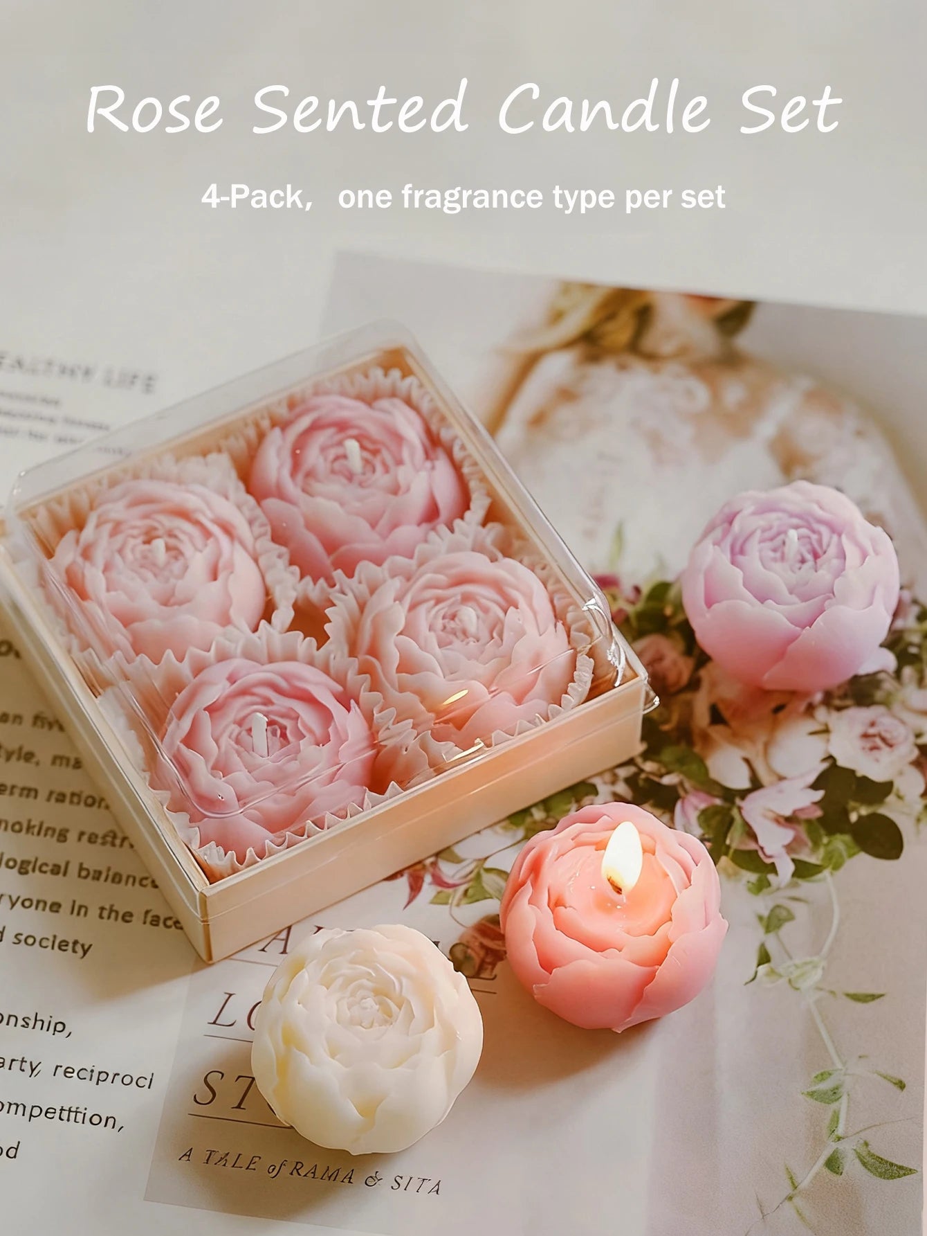 4-Pack Rose Scented Candle Gift Set ,Handmade, Elegant Room Decor, Gifts for women(Birthday/Valentine's Day/Wedding/Anniversary)