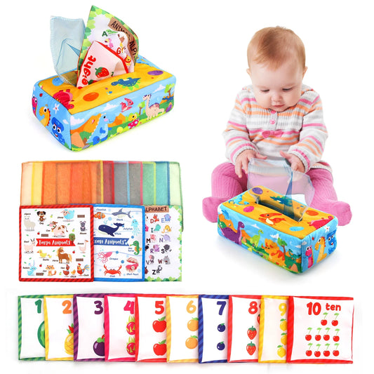 Baby Tissue Box Colorful Soft Sensory Toy For 0-18M Toddler Finger Exercise Pumping Silk Scarf Gifts Educational Montessori Toys